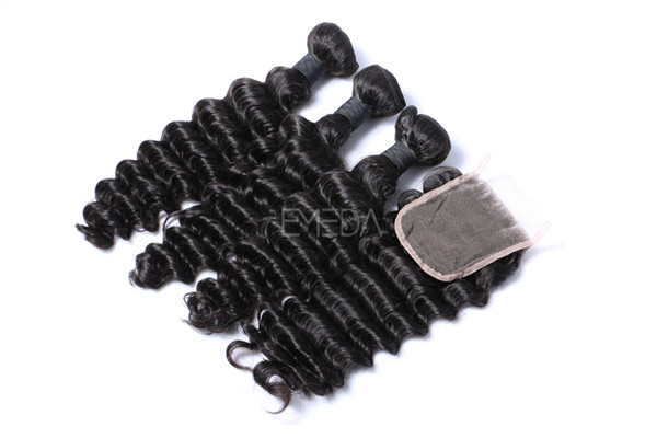 Deep wave human hair bundles with closure ZJ0089